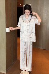 Đồ bộ ngủ nữ Pyjama lụa băng Shury Store tay ngắn quần dài mặc nhà , mặc ngủ TN12 có size 45-75 kg