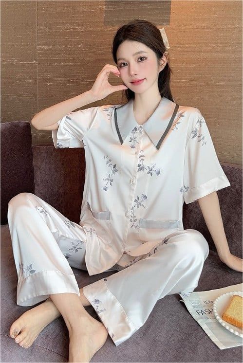 Đồ bộ ngủ nữ Pyjama lụa băng Shury Store tay ngắn quần dài mặc nhà , mặc ngủ TN12 có size 45-75 kg