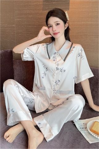 Đồ bộ ngủ nữ Pyjama lụa băng Shury Store tay ngắn quần dài mặc nhà , mặc ngủ TN12 có size 45-75 kg