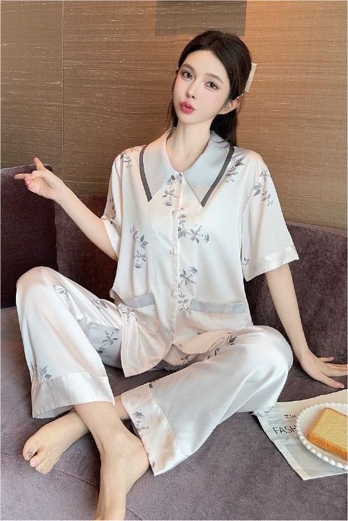 Đồ bộ ngủ nữ Pyjama lụa băng Shury Store tay ngắn quần dài mặc nhà , mặc ngủ TN12 có size 45-75 kg