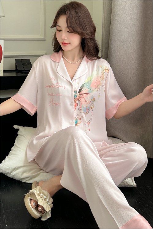 Đồ bộ ngủ nữ Pyjama lụa gân Shury Store tay ngắn quần dài mặc nhà , mặc ngủ TN06 có size 45-75 kg