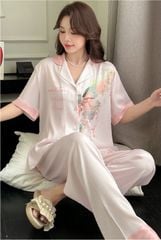 Đồ bộ ngủ nữ Pyjama lụa gân Shury Store tay ngắn quần dài mặc nhà , mặc ngủ TN06 có size 45-75 kg