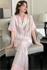 Đồ bộ ngủ nữ Pyjama lụa gân Shury Store tay ngắn quần dài mặc nhà , mặc ngủ TN06 có size 45-75 kg