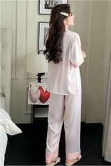 Đồ bộ ngủ nữ Pyjama lụa gân Shury Store tay ngắn quần dài mặc nhà , mặc ngủ TN06 có size 45-75 kg