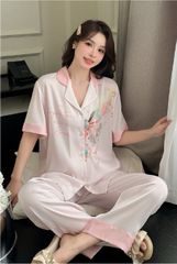 Đồ bộ ngủ nữ Pyjama lụa gân Shury Store tay ngắn quần dài mặc nhà , mặc ngủ TN06 có size 45-75 kg