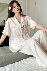Đồ bộ ngủ nữ Pyjama lụa gân Shury Store tay ngắn quần dài mặc nhà , mặc ngủ TN06 có size 45-75 kg