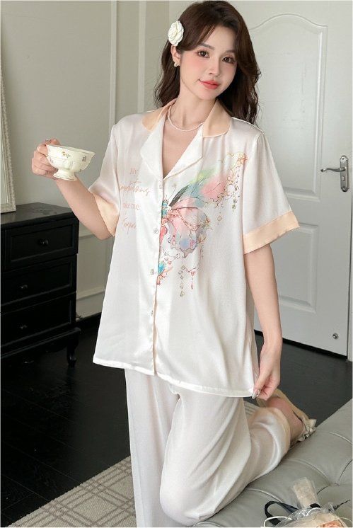 Đồ bộ ngủ nữ Pyjama lụa gân Shury Store tay ngắn quần dài mặc nhà , mặc ngủ TN06 có size 45-75 kg