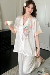 Đồ bộ ngủ nữ Pyjama lụa gân Shury Store tay ngắn quần dài mặc nhà , mặc ngủ TN06 có size 45-75 kg