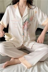 Đồ bộ ngủ nữ Pyjama lụa gân Shury Store tay ngắn quần dài mặc nhà , mặc ngủ TN06 có size 45-75 kg
