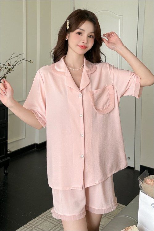 Đồ bộ ngủ nữ Pyjama lụa băng Shury Store tay ngắn quần ngắn mặc nhà , mặc ngủ NT06 kiểu dáng tay cộc size 45-75 Hàn Quốc