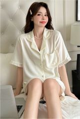 Đồ bộ ngủ nữ Pyjama lụa băng Shury Store tay ngắn quần ngắn mặc nhà , mặc ngủ NT06 kiểu dáng tay cộc size 45-75 Hàn Quốc