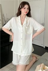 Đồ bộ ngủ nữ Pyjama lụa băng Shury Store tay ngắn quần ngắn mặc nhà , mặc ngủ NT06 kiểu dáng tay cộc size 45-75 Hàn Quốc
