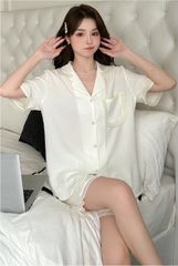 Đồ bộ ngủ nữ Pyjama lụa băng Shury Store tay ngắn quần ngắn mặc nhà , mặc ngủ NT06 kiểu dáng tay cộc size 45-75 Hàn Quốc