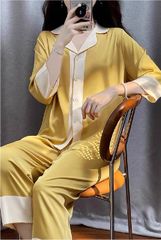 Bộ pyjama lụa dài tay TD69 phối viền sang trọng – Shury Store Home Wear – mềm mát, mặc nhà cao cấp