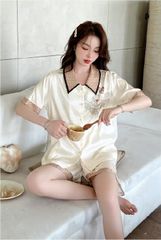 Đồ bộ ngủ nữ Pyjama lụa xước Shury Store tay ngắn quần ngắn mặc nhà , mặc ngủ NT09 kiểu dáng tay cộc size 45-75KG