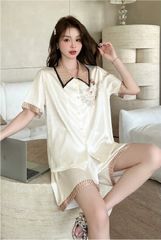 Đồ bộ ngủ nữ Pyjama lụa xước Shury Store tay ngắn quần ngắn mặc nhà , mặc ngủ NT09 kiểu dáng tay cộc size 45-75KG