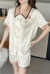 Đồ bộ ngủ nữ Pyjama lụa xước Shury Store tay ngắn quần ngắn mặc nhà , mặc ngủ NT09 kiểu dáng tay cộc size 45-75KG