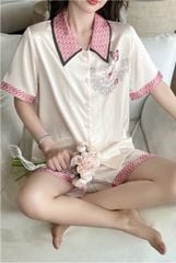 Đồ bộ ngủ nữ Pyjama lụa xước Shury Store tay ngắn quần ngắn mặc nhà , mặc ngủ NT09 kiểu dáng tay cộc size 45-75KG