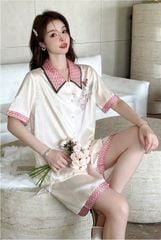 Đồ bộ ngủ nữ Pyjama lụa xước Shury Store tay ngắn quần ngắn mặc nhà , mặc ngủ NT09 kiểu dáng tay cộc size 45-75KG