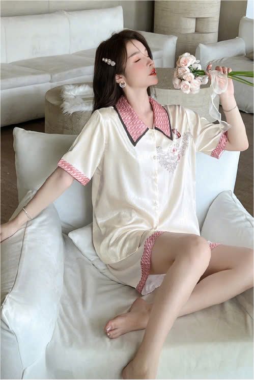Đồ bộ ngủ nữ Pyjama lụa xước Shury Store tay ngắn quần ngắn mặc nhà , mặc ngủ NT09 kiểu dáng tay cộc size 45-75KG