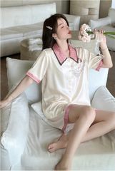 Đồ bộ ngủ nữ Pyjama lụa xước Shury Store tay ngắn quần ngắn mặc nhà , mặc ngủ NT09 kiểu dáng tay cộc size 45-75KG
