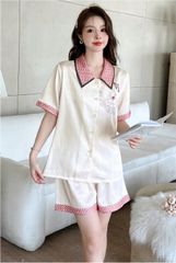 Đồ bộ ngủ nữ Pyjama lụa xước Shury Store tay ngắn quần ngắn mặc nhà , mặc ngủ NT09 kiểu dáng tay cộc size 45-75KG