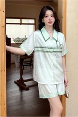 Đồ bộ ngủ nữ Pyjama lụa xước Shury Store tay ngắn quần ngắn mặc nhà , mặc ngủ NT25 kiểu dáng tay cộc size 45-75kg