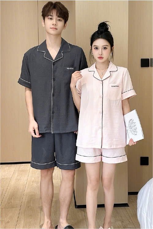 Đồ ngủ đôi Shury Store CTN04 nam nữ đồ bộ ngủ Pyjama couple tay ngắn quần ngắn chất lụa băng cao cấp