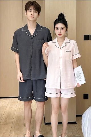 Đồ ngủ đôi Shury Store CTN04 nam nữ đồ bộ ngủ Pyjama couple tay ngắn quần ngắn chất lụa băng cao cấp