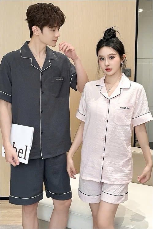 Đồ ngủ đôi Shury Store CTN04 nam nữ đồ bộ ngủ Pyjama couple tay ngắn quần ngắn chất lụa băng cao cấp