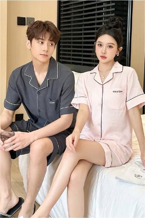 Đồ ngủ đôi Shury Store CTN04 nam nữ đồ bộ ngủ Pyjama couple tay ngắn quần ngắn chất lụa băng cao cấp