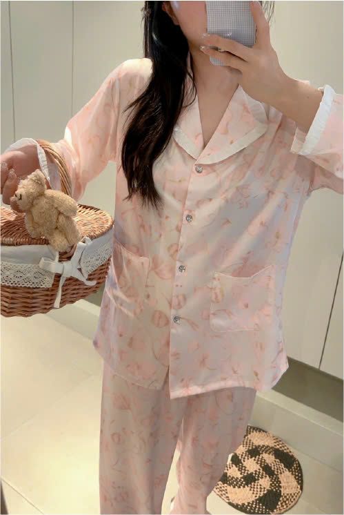 Đồ bộ ngủ nữ Pyjama lụa băng trơn Shury Store tay dài quần dài mặc nhà , mặc ngủ TD22 size 45-75kg