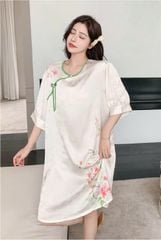 Váy ngủ sơmi lụa in hình SM12 Shury Store freesize đầm mặc nhà suông rộng mềm mại thoáng mát cao cấp