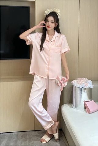 Đồ bộ ngủ nữ pyjama lụa băng Shury Store Home Wear TN44 tay ngắn quần dài màu xanh mặc nhà , mặc ngủ có size 45-75 kg