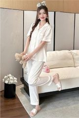 Đồ bộ ngủ nữ pyjama lụa băng Shury Store Home Wear TN44 tay ngắn quần dài màu xanh mặc nhà , mặc ngủ có size 45-75 kg