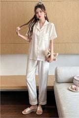 Đồ bộ ngủ nữ pyjama lụa băng Shury Store Home Wear TN44 tay ngắn quần dài màu xanh mặc nhà , mặc ngủ có size 45-75 kg