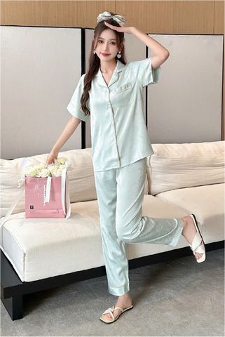 Đồ bộ ngủ nữ pyjama lụa băng Shury Store Home Wear TN44 tay ngắn quần dài màu xanh mặc nhà , mặc ngủ có size 45-75 kg