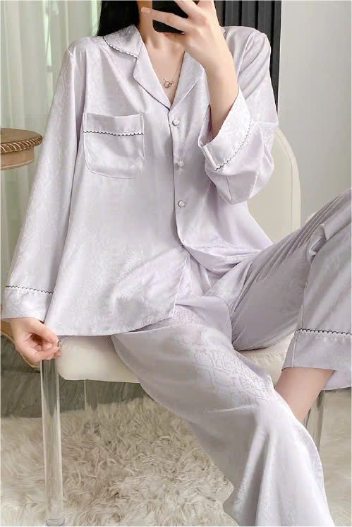 Đồ bộ ngủ nữ Pyjama lụa băng trơn Shury Store tay dài quần dài mặc nhà , mặc ngủ TD77 size 45-75kg