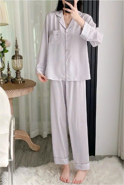 Đồ bộ ngủ nữ Pyjama lụa băng trơn Shury Store tay dài quần dài mặc nhà , mặc ngủ TD77 size 45-75kg