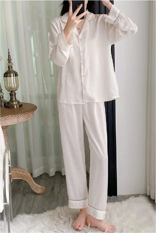 Đồ bộ ngủ nữ Pyjama lụa băng trơn Shury Store tay dài quần dài mặc nhà , mặc ngủ TD77 size 45-75kg
