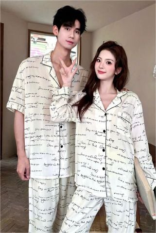 Đồ ngủ đôi Shury Store- DD14 nam nữ đồ bộ ngủ Pyjama couple tay dài quần dài chất lụa băng cao cấp