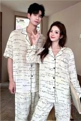 Đồ ngủ đôi Shury Store- DD14 nam nữ đồ bộ ngủ Pyjama couple tay dài quần dài chất lụa băng cao cấp