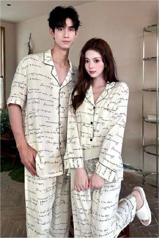 Đồ ngủ đôi Shury Store- DD14 nam nữ đồ bộ ngủ Pyjama couple tay dài quần dài chất lụa băng cao cấp