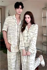 Đồ ngủ đôi Shury Store- DD14 nam nữ đồ bộ ngủ Pyjama couple tay dài quần dài chất lụa băng cao cấp