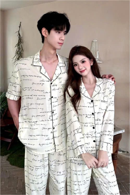 Đồ ngủ đôi Shury Store- DD14 nam nữ đồ bộ ngủ Pyjama couple tay dài quần dài chất lụa băng cao cấp