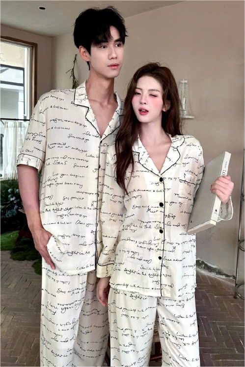 Đồ ngủ đôi Shury Store- DD14 nam nữ đồ bộ ngủ Pyjama couple tay dài quần dài chất lụa băng cao cấp