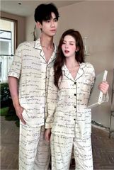 Đồ ngủ đôi Shury Store- DD14 nam nữ đồ bộ ngủ Pyjama couple tay dài quần dài chất lụa băng cao cấp