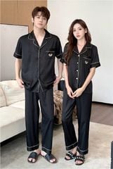Đồ ngủ đôi Shury Store CND10 nam nữ đồ bộ ngủ Pyjama couple tay ngắn quần dài chất lụa xước cao cấp