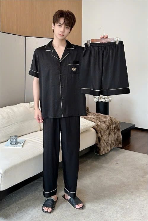 Đồ ngủ đôi Shury Store CND10 nam nữ đồ bộ ngủ Pyjama couple tay ngắn quần dài chất lụa xước cao cấp