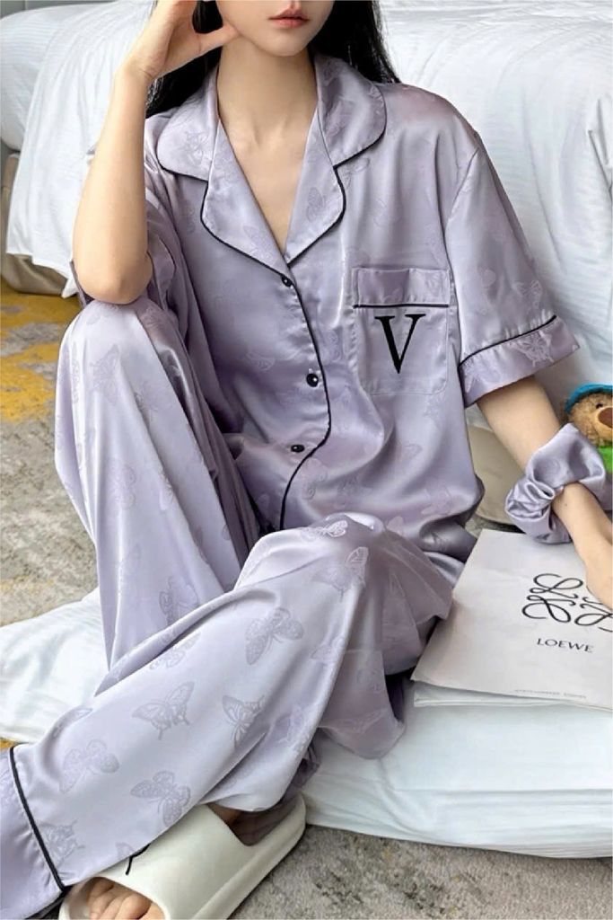 Đồ bộ ngủ nữ Pyjama lụa băng Shury Store tay ngắn quần dài mặc nhà , mặc ngủ TN36 có size 45-75 kg